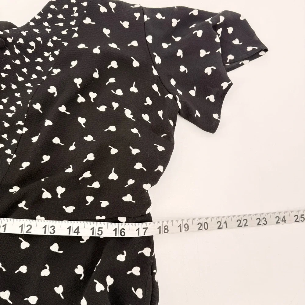 Talbots Womens 12 Flutter Sleeve Midi Dress Black White Dot Pockets Lined A-Line - Picture 7 of 13